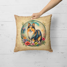 Load image into Gallery viewer, Sheltie and Flowers Fabric Decorative Pillow