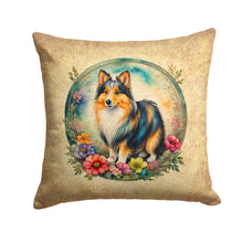 Load image into Gallery viewer, Sheltie and Flowers Fabric Decorative Pillow