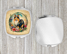 Load image into Gallery viewer, Sheltie and Flowers Compact Mirror – Stylish Purse Mirror with Artistic Covers