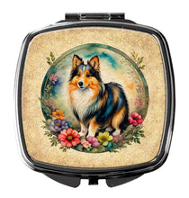 Load image into Gallery viewer, Sheltie and Flowers Compact Mirror – Stylish Purse Mirror with Artistic Covers