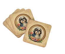 Load image into Gallery viewer, Shih Tzu and Flowers Coasters - Set of 4 Lightweight Foam, Absorbent Drink Coasters