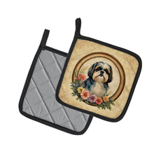 Load image into Gallery viewer, Shih Tzu and Flowers Pot Holders - Set of 2 Decorative Kitchen Helpers | Made in the USA