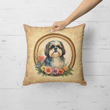 Load image into Gallery viewer, Shih Tzu and Flowers Fabric Decorative Pillow