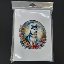 Load image into Gallery viewer, Siberian Husky and Flowers Greeting Cards -  Blank Note Cards – 8-Pack of Artist-Designed Cards with Envelopes