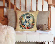 Load image into Gallery viewer, Siberian Husky and Flowers Throw Pillow - 14x14 Decorative Pillow – Art for Your Home &amp; Patio