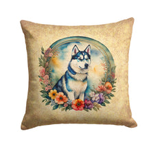Load image into Gallery viewer, Siberian Husky and Flowers Throw Pillow - 14x14 Decorative Pillow – Art for Your Home &amp; Patio