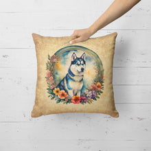 Load image into Gallery viewer, Siberian Husky and Flowers Fabric Decorative Pillow