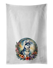 Load image into Gallery viewer, Siberian Husky and Flowers Kitchen Towel Set of 2