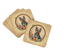 Load image into Gallery viewer, Silky Terrier and Flowers Coasters - Set of 4 Lightweight Foam, Absorbent Drink Coasters