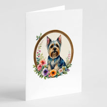 Load image into Gallery viewer, Silky Terrier and Flowers Greeting Cards -  Blank Note Cards – 8-Pack of Artist-Designed Cards with Envelopes