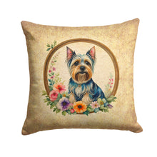 Load image into Gallery viewer, Silky Terrier and Flowers Throw Pillow - 14x14 Decorative Pillow – Art for Your Home &amp; Patio