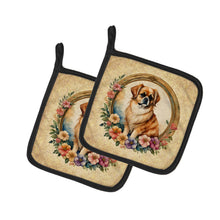 Load image into Gallery viewer, Tibetan Spaniel and Flowers Pot Holders - Set of 2 Decorative Kitchen Helpers | Made in the USA