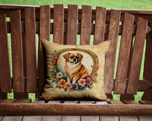 Load image into Gallery viewer, Tibetan Spaniel and Flowers Throw Pillow - 14x14 Decorative Pillow – Art for Your Home &amp; Patio