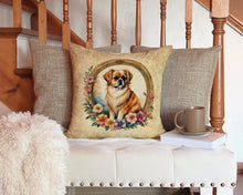 Load image into Gallery viewer, Tibetan Spaniel and Flowers Throw Pillow - 14x14 Decorative Pillow – Art for Your Home &amp; Patio