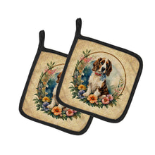 Load image into Gallery viewer, Welsh Springer Spaniel and Flowers Pot Holders - Set of 2 Decorative Kitchen Helpers | Made in the USA