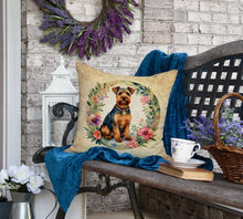 Load image into Gallery viewer, Welsh Terrier and Flowers Fabric Decorative Pillow