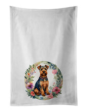 Load image into Gallery viewer, Welsh Terrier and Flowers Kitchen Towel Set of 2