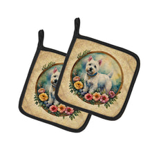 Load image into Gallery viewer, Westie and Flowers Pot Holders - Set of 2 Decorative Kitchen Helpers | Made in the USA