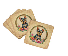 Load image into Gallery viewer, Yorkshire Terrier and Flowers Coasters - Set of 4 Lightweight Foam, Absorbent Drink Coasters