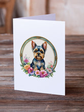 Load image into Gallery viewer, Yorkshire Terrier and Flowers Greeting Cards -  Blank Note Cards – 8-Pack of Artist-Designed Cards with Envelopes