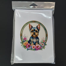 Load image into Gallery viewer, Yorkshire Terrier and Flowers Greeting Cards -  Blank Note Cards – 8-Pack of Artist-Designed Cards with Envelopes