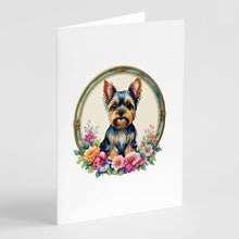 Load image into Gallery viewer, Yorkshire Terrier and Flowers Greeting Cards -  Blank Note Cards – 8-Pack of Artist-Designed Cards with Envelopes