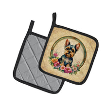 Load image into Gallery viewer, Yorkshire Terrier and Flowers Pot Holders - Set of 2 Decorative Kitchen Helpers | Made in the USA