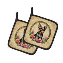 Load image into Gallery viewer, Yorkshire Terrier and Flowers Pot Holders - Set of 2 Decorative Kitchen Helpers | Made in the USA