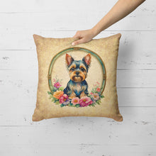 Load image into Gallery viewer, Yorkshire Terrier and Flowers Fabric Decorative Pillow