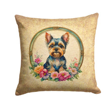 Load image into Gallery viewer, Yorkshire Terrier and Flowers Fabric Decorative Pillow