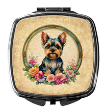 Load image into Gallery viewer, Yorkshire Terrier and Flowers Compact Mirror – Stylish Purse Mirror with Artistic Covers