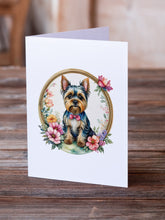 Load image into Gallery viewer, Yorkshire Terrier and Flowers Greeting Cards -  Blank Note Cards – 8-Pack of Artist-Designed Cards with Envelopes