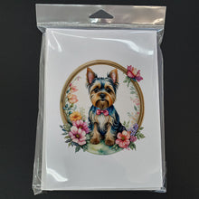Load image into Gallery viewer, Yorkshire Terrier and Flowers Greeting Cards -  Blank Note Cards – 8-Pack of Artist-Designed Cards with Envelopes