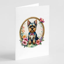 Load image into Gallery viewer, Yorkshire Terrier and Flowers Greeting Cards -  Blank Note Cards – 8-Pack of Artist-Designed Cards with Envelopes