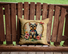 Load image into Gallery viewer, Yorkshire Terrier and Flowers Throw Pillow - 14x14 Decorative Pillow – Art for Your Home &amp; Patio