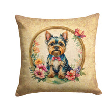 Load image into Gallery viewer, Yorkshire Terrier and Flowers Throw Pillow - 14x14 Decorative Pillow – Art for Your Home &amp; Patio