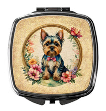 Load image into Gallery viewer, Yorkshire Terrier and Flowers Compact Mirror – Stylish Purse Mirror with Artistic Covers