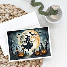 Load image into Gallery viewer, Flying Witch Spooky Halloween Greeting Cards -  Blank Note Cards – 8-Pack of Artist-Designed Cards with Envelopes