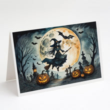Load image into Gallery viewer, Flying Witch Spooky Halloween Greeting Cards -  Blank Note Cards – 8-Pack of Artist-Designed Cards with Envelopes