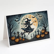 Load image into Gallery viewer, Flying Witch Spooky Halloween Greeting Cards -  Blank Note Cards – 8-Pack of Artist-Designed Cards with Envelopes