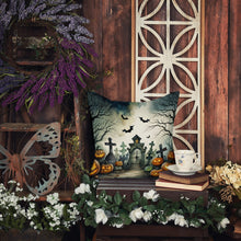 Load image into Gallery viewer, Graveyard Spooky Halloween Throw Pillow - 14x14 Decorative Pillow – Art for Your Home &amp; Patio