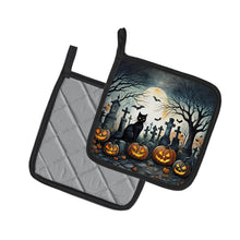 Load image into Gallery viewer, Black Cat Spooky Halloween Pot Holders - Set of 2 Decorative Kitchen Helpers | Made in the USA