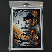 Load image into Gallery viewer, Black Cat Spooky Halloween Greeting Cards -  Blank Note Cards – 8-Pack of Artist-Designed Cards with Envelopes