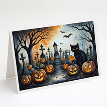 Load image into Gallery viewer, Black Cat Spooky Halloween Greeting Cards -  Blank Note Cards – 8-Pack of Artist-Designed Cards with Envelopes