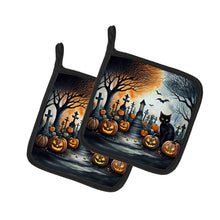 Load image into Gallery viewer, Black Cat Spooky Halloween Pot Holders - Set of 2 Decorative Kitchen Helpers | Made in the USA