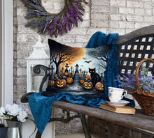 Load image into Gallery viewer, Black Cat Spooky Halloween Fabric Decorative Pillow
