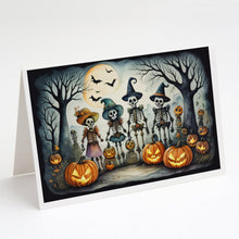 Load image into Gallery viewer, Calacas Skeletons Spooky Halloween Greeting Cards -  Blank Note Cards – 8-Pack of Artist-Designed Cards with Envelopes