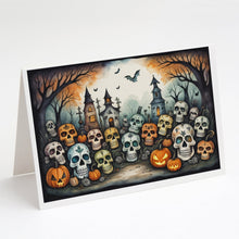 Load image into Gallery viewer, Calaveras Sugar Skulls Spooky Halloween Greeting Cards -  Blank Note Cards – 8-Pack of Artist-Designed Cards with Envelopes