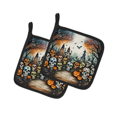 Load image into Gallery viewer, Calaveras Sugar Skulls Spooky Halloween Pot Holders - Set of 2 Decorative Kitchen Helpers | Made in the USA