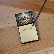 Load image into Gallery viewer, Dancing Skeletons Spooky Halloween Sticky Note Holder- Refiilable Desk Accessory Note Pad